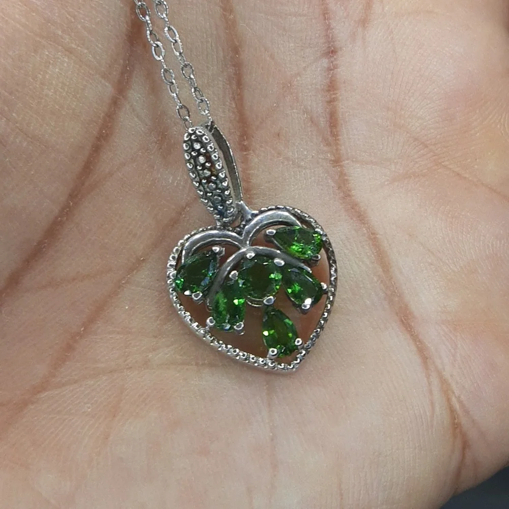 925 Genuine Chrome Diopside Heart Pendant And Chain. Price Is Firm. - Picture 8 of 8